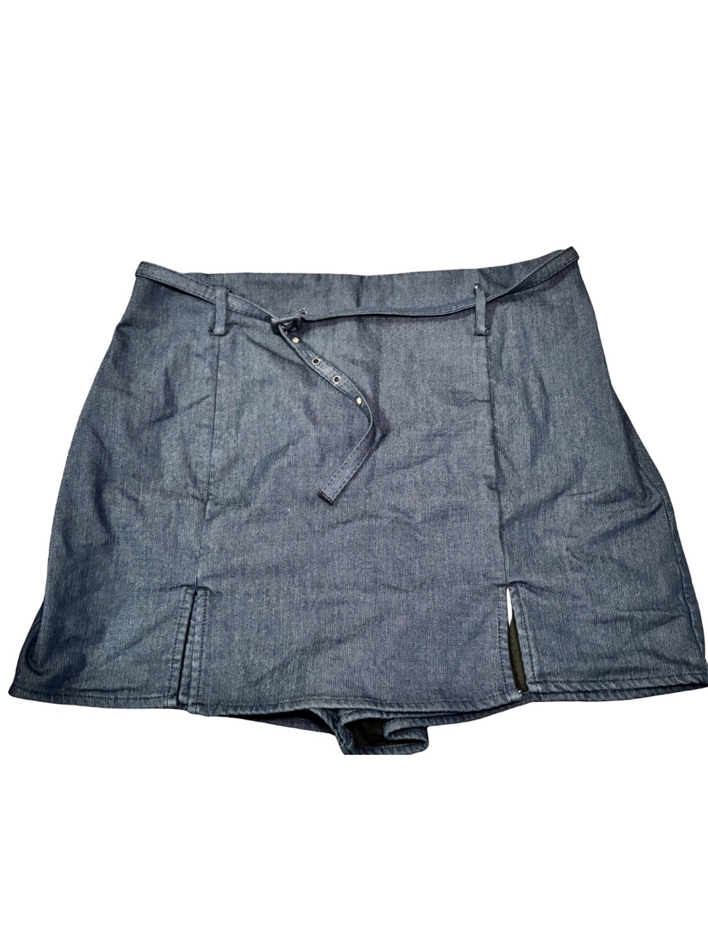 Zara Dark Blue Denim-Textured Skort with Label